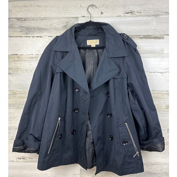 Michael Michael Kors womens plus 1X black Double Breasted Trench Coat Jacket - Picture 3 of 6